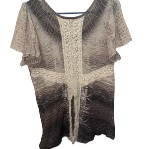 Energie Beige and Brown Patterned Blouse
